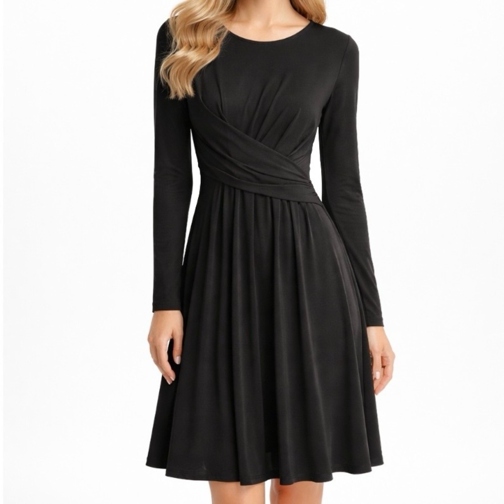Of Mercer Dress Criss Cross Waist Black Long Sleeve Jersey Knit XS Cocktail LBD